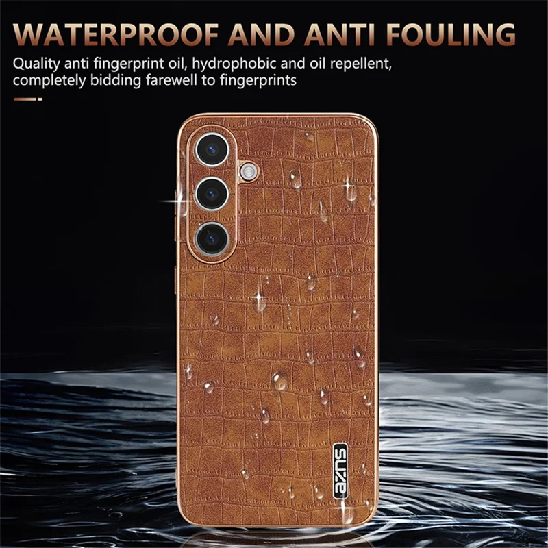 AZNS For Samsung Galaxy S25 Case Electroplating Crocodile Texture PU+TPU Phone Cover - Blue