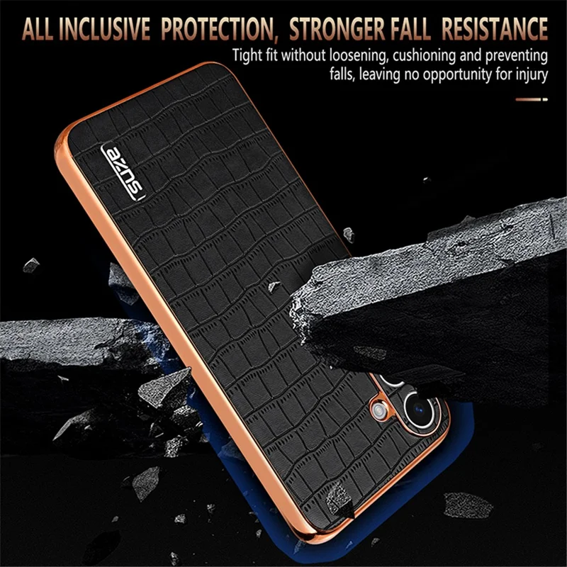 AZNS For Samsung Galaxy S25+ Case Electroplating Crocodile Texture PU+TPU Phone Cover - Black