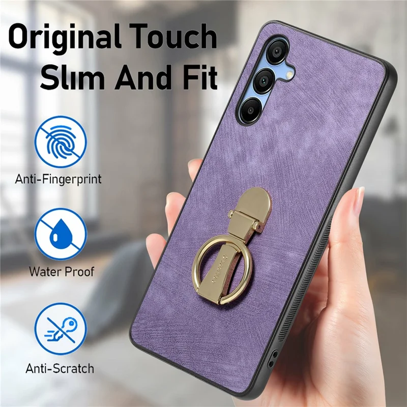 CASENEO D22 For Samsung Galaxy A16 4G / 5G Case Folding Kickstand Retro Leather Back Phone Cover - Purple