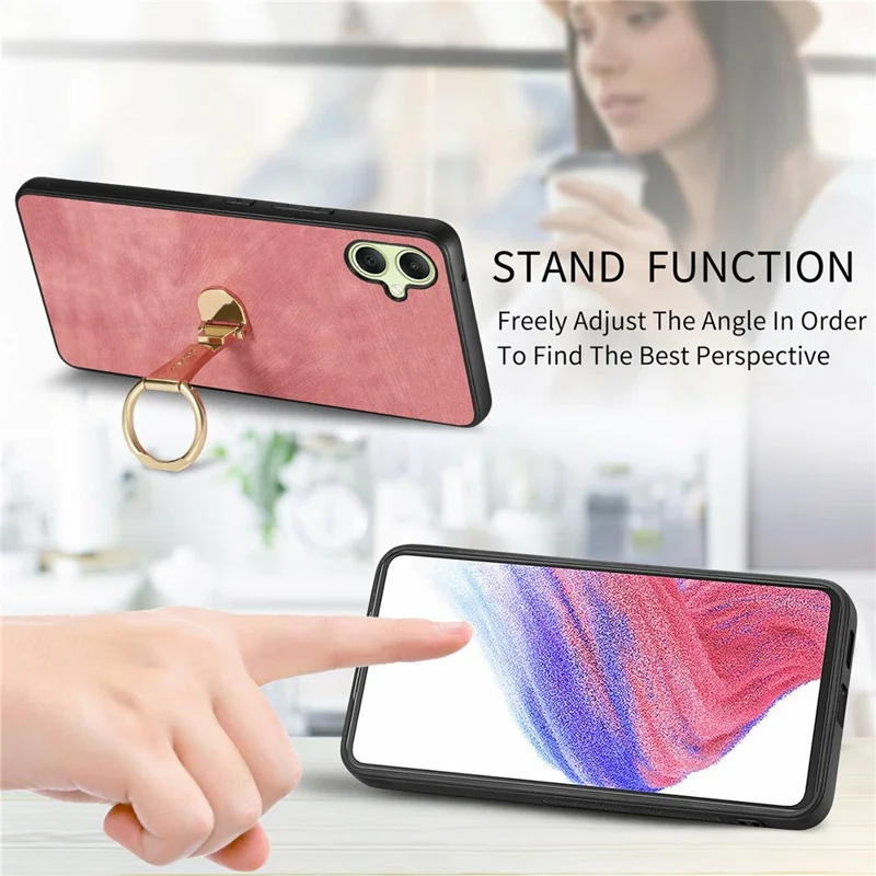 CASENEO D22 For Samsung Galaxy A06 4G Case Folding Kickstand Retro Leather Back Phone Cover - Pink