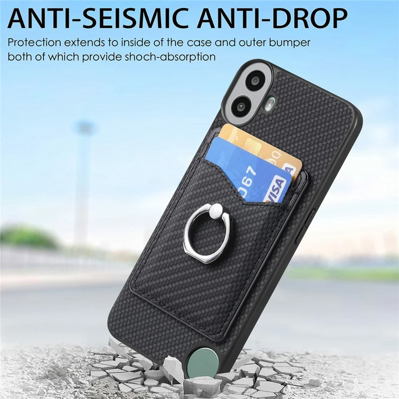 For Nothing CMF Phone 1 Case Card Slots Ring Holder Kickstand Phone Cover - Black