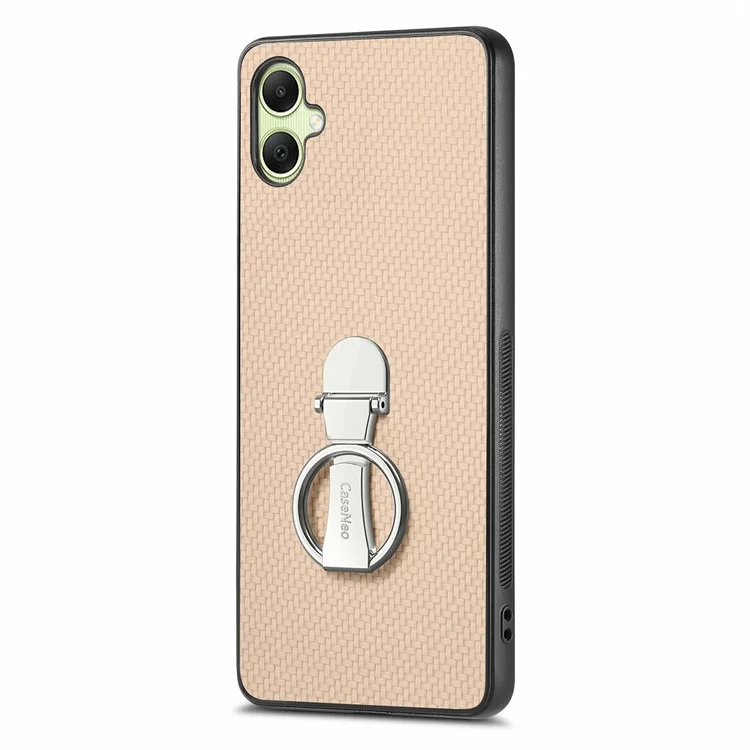 Coque CASENEO C1-19 pour Samsung Galaxy A06 avec support pliable, couverture arrière en cuir avec texture en fibre de carbone - Abricot