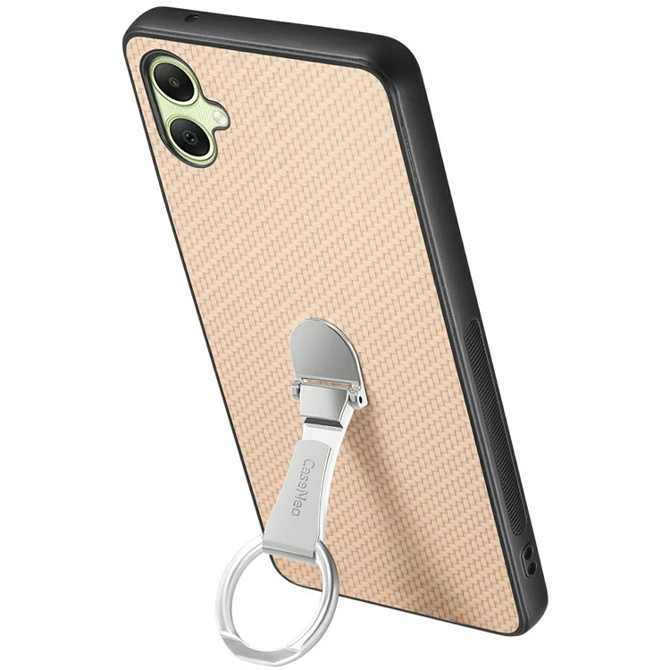 Coque CASENEO C1-19 pour Samsung Galaxy A06 avec support pliable, couverture arrière en cuir avec texture en fibre de carbone - Abricot