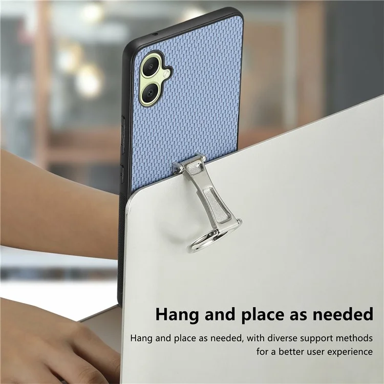 Coque CASENEO C1-19 pour Samsung Galaxy A06 avec support pliable, couverture arrière en cuir avec texture en fibre de carbone - Abricot