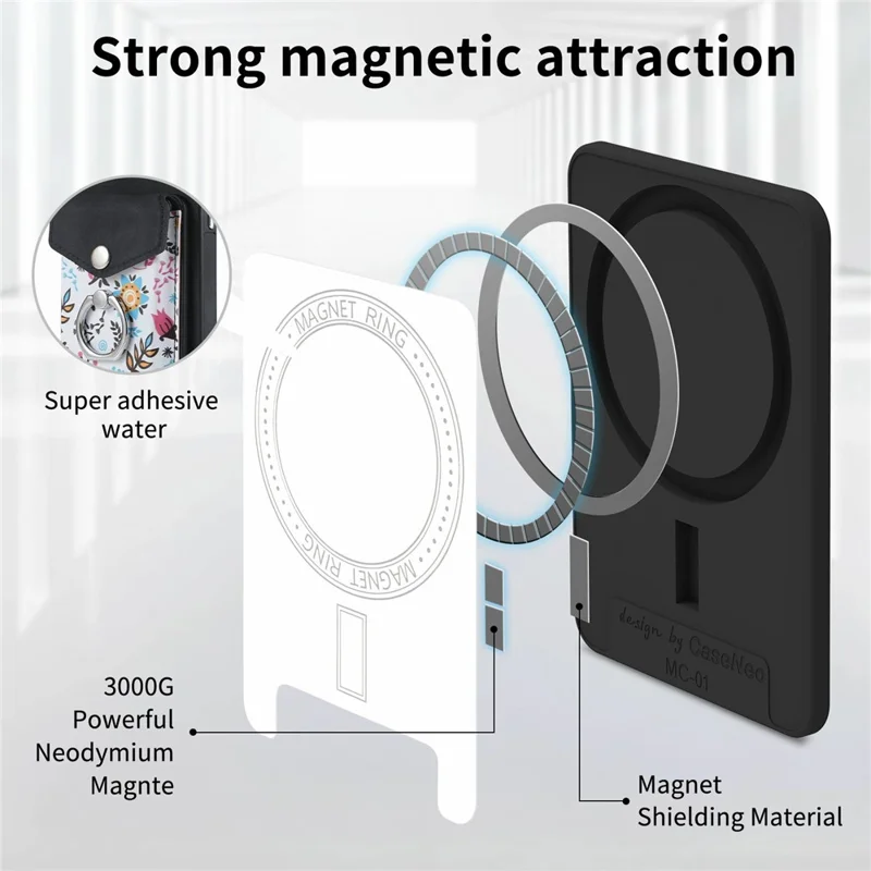 For iPhone 16 Case Compatible with MagSafe Card Bag Leather+TPU Phone Cover - Black
