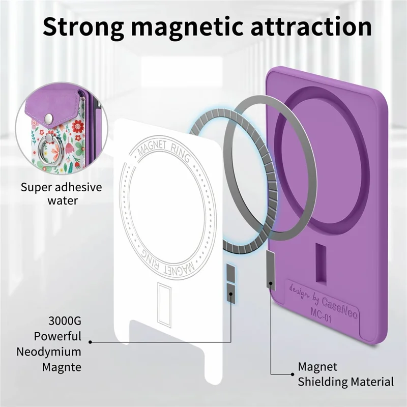 For iPhone 16 Case Compatible with MagSafe Card Bag Leather+TPU Phone Cover - Purple