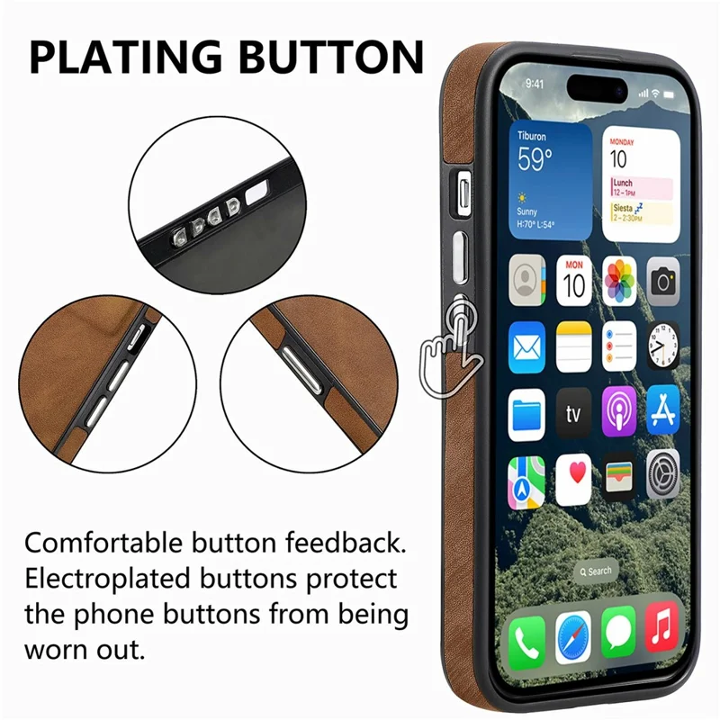 For iPhone 16 Plus Case Ring Kickstand Leather Coated TPU Back Cover with Card Holder - Brown