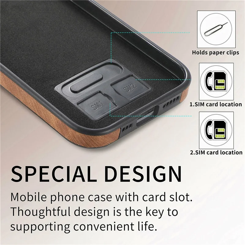 For iPhone 16 Plus Case Ring Kickstand Leather Coated TPU Back Cover with Card Holder - Brown