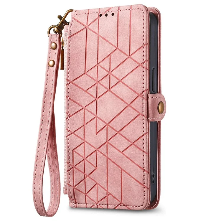 Für Xiaomi 14T Hülle Reißverschlusstasche Geometrische Linien Lederhülle - Pink