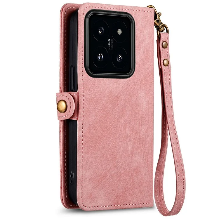 Für Xiaomi 14T Hülle Reißverschlusstasche Geometrische Linien Lederhülle - Pink