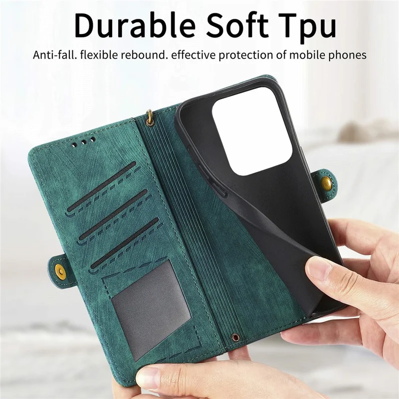 For Xiaomi 14T Case Zipper Wallet Geometry Lines Leather Phone Cover - Green