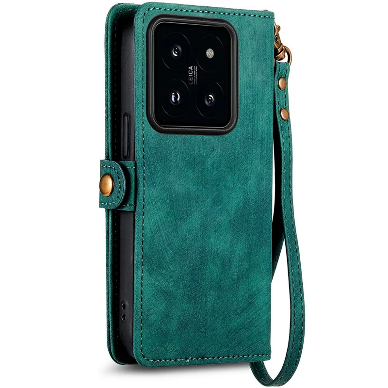 For Xiaomi 14T Case Zipper Wallet Geometry Lines Leather Phone Cover - Green
