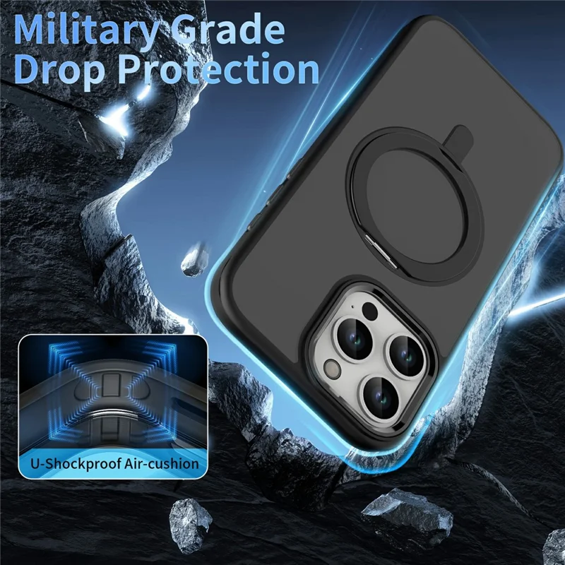 For iPhone 16 Pro Case Magnetic Kickstand TPU+PC Matte Back Phone Cover - Black