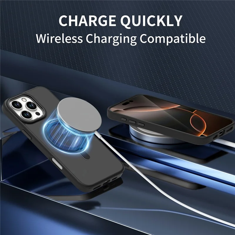 For iPhone 16 Pro Case Magnetic Kickstand TPU+PC Matte Back Phone Cover - Black