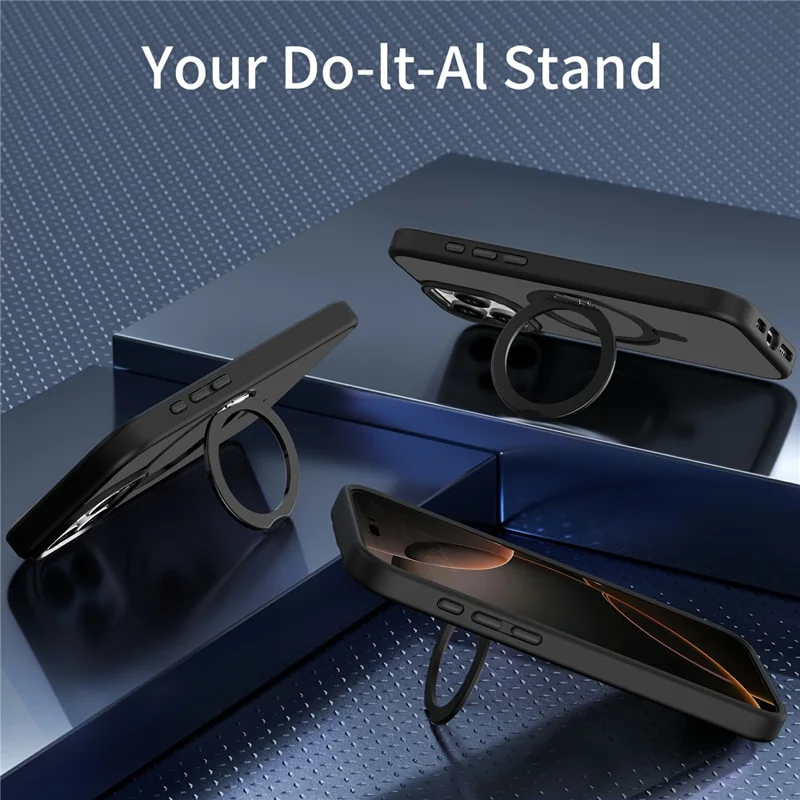 For iPhone 16 Pro Case Magnetic Kickstand TPU+PC Matte Back Phone Cover - Black