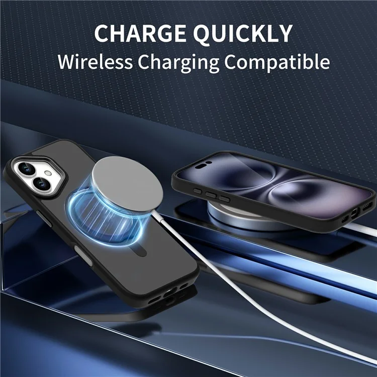 Para iPhone 16 Case Magnetic Kickstand TPU+PC Matte Back Phone Cover - Black