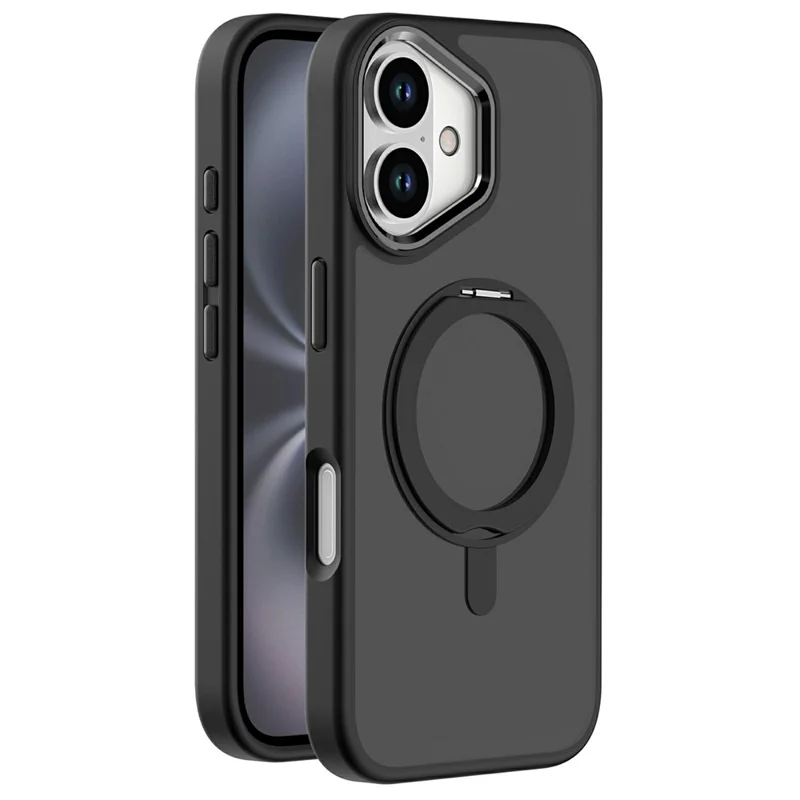For iPhone 16 Plus Case Magnetic Kickstand TPU+PC Matte Back Phone Cover - Black