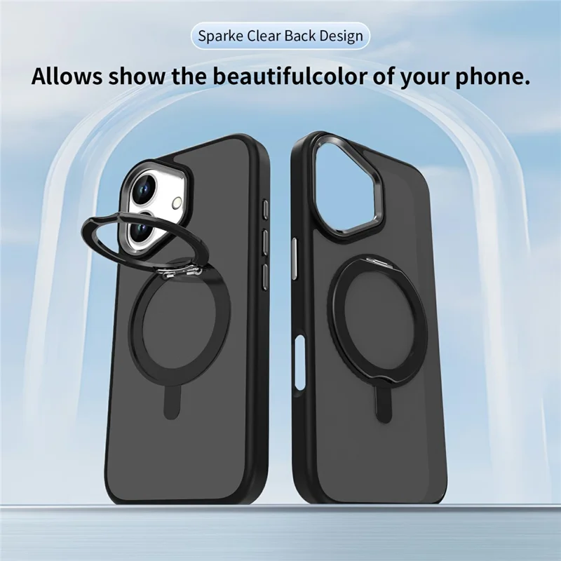 For iPhone 16 Plus Case Magnetic Kickstand TPU+PC Matte Back Phone Cover - Black