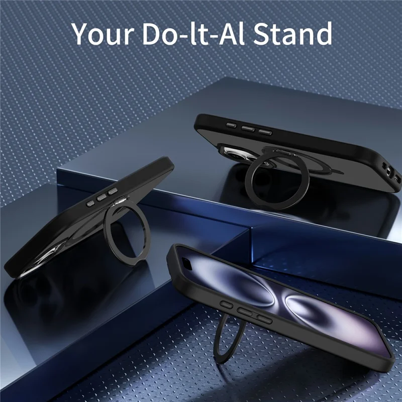 For iPhone 16 Plus Case Magnetic Kickstand TPU+PC Matte Back Phone Cover - Black