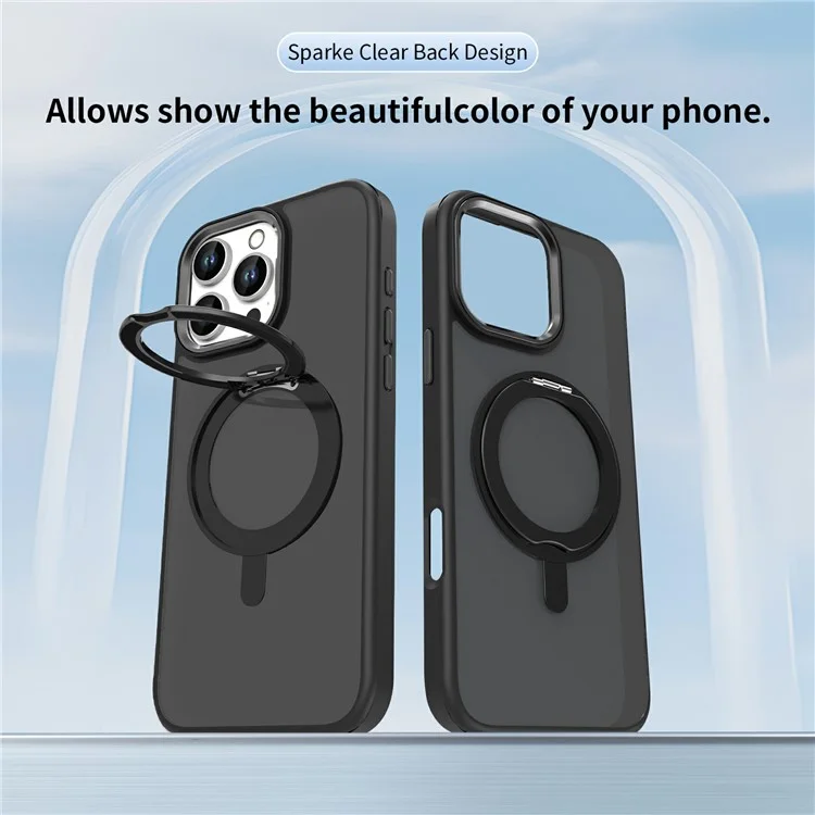 For iPhone 16 Pro Max Case Magnetic Kickstand TPU+PC Matte Back Phone Cover - Black