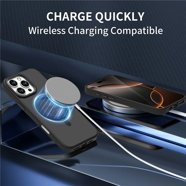 For iPhone 16 Pro Max Case Magnetic Kickstand TPU+PC Matte Back Phone Cover - Black