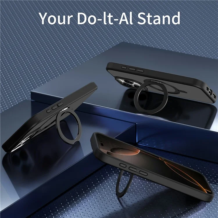 For iPhone 16 Pro Max Case Magnetic Kickstand TPU+PC Matte Back Phone Cover - Black