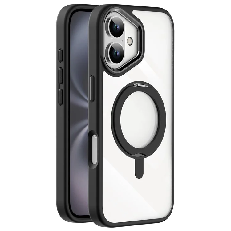 For iPhone 16 Plus Case Magnetic Kickstand TPU+PC Clear Phone Cover Drop Protection - Black