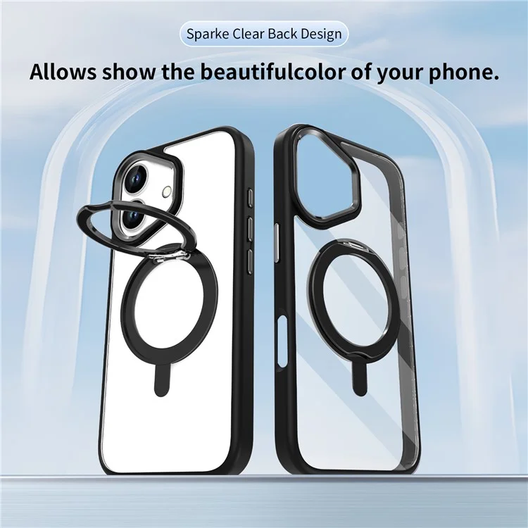 For iPhone 16 Plus Case Magnetic Kickstand TPU+PC Clear Phone Cover Drop Protection - Black