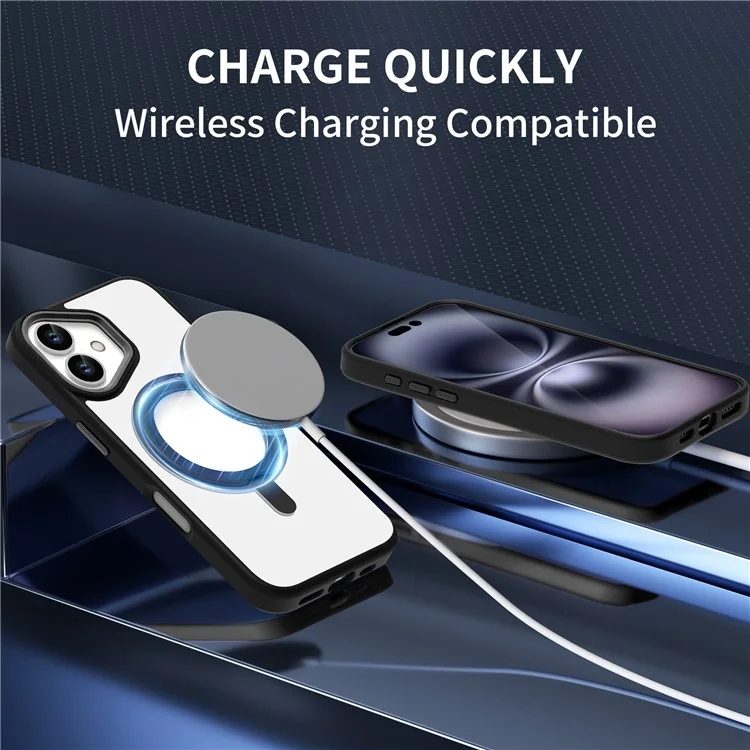 For iPhone 16 Plus Case Magnetic Kickstand TPU+PC Clear Phone Cover Drop Protection - Black