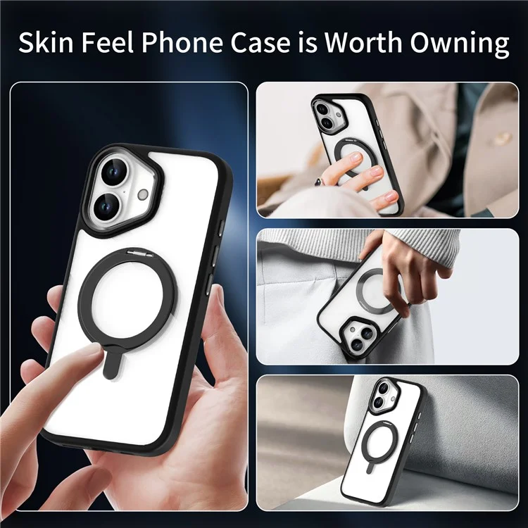 For iPhone 16 Plus Case Magnetic Kickstand TPU+PC Clear Phone Cover Drop Protection - Black