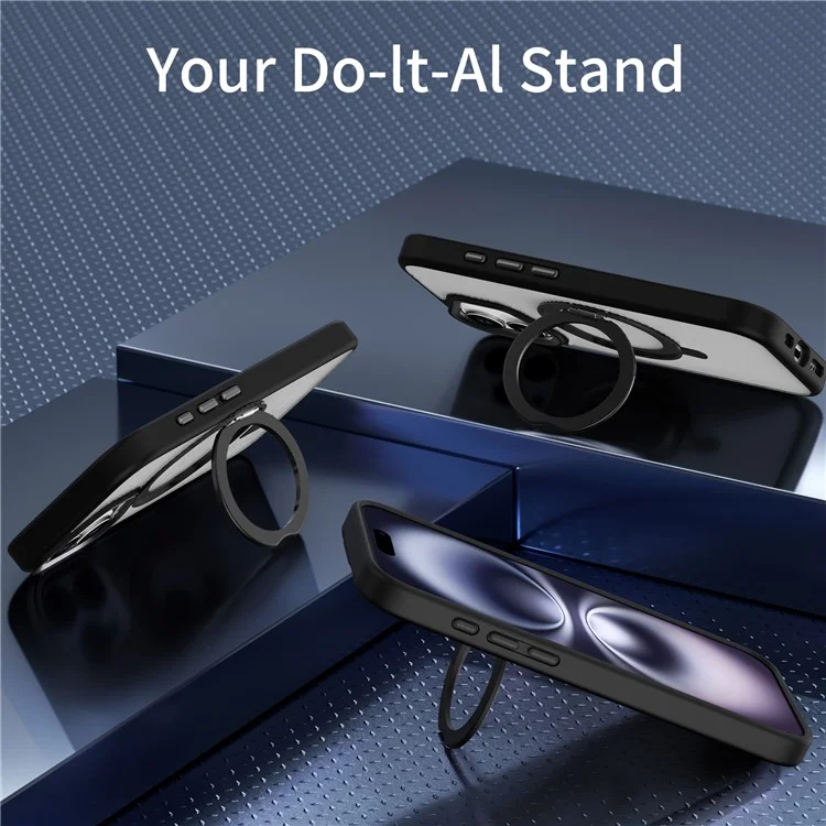 For iPhone 16 Plus Case Magnetic Kickstand TPU+PC Clear Phone Cover Drop Protection - Black