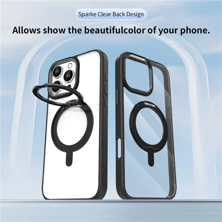 For iPhone 16 Pro Max Case Magnetic Kickstand TPU+PC Clear Phone Cover Drop Protection - Black