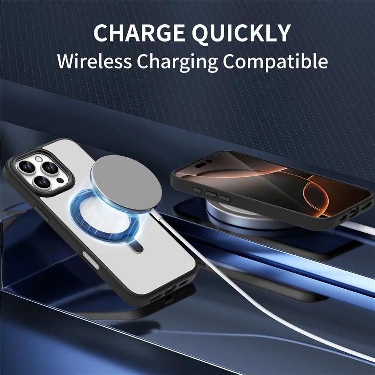 For iPhone 16 Pro Case Magnetic Kickstand TPU+PC Clear Phone Cover Drop Protection - Black