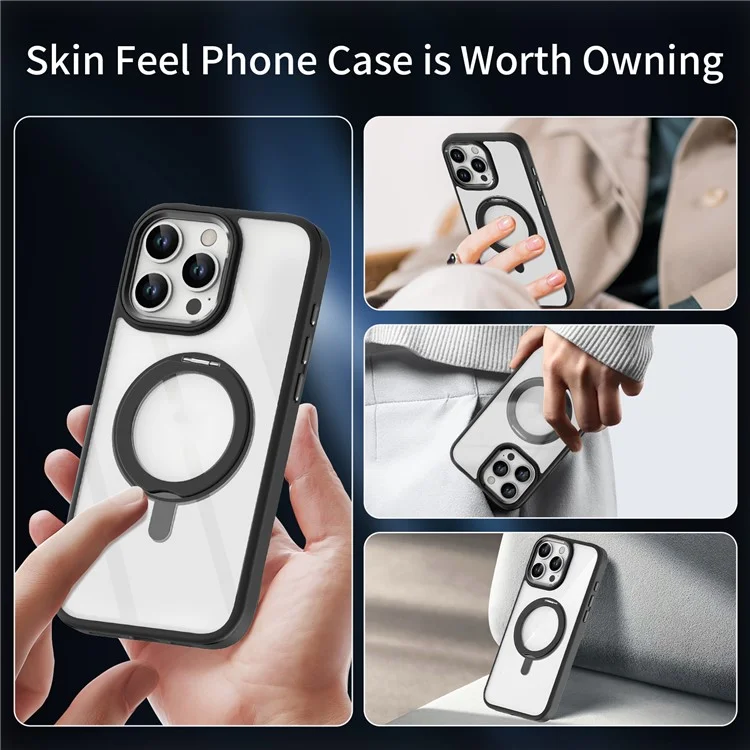For iPhone 16 Pro Case Magnetic Kickstand TPU+PC Clear Phone Cover Drop Protection - Black