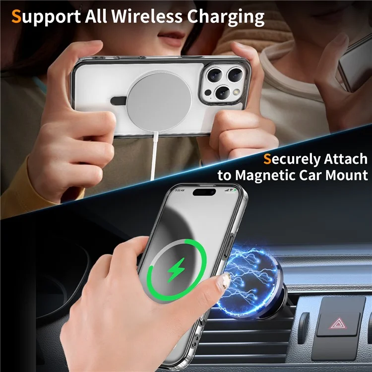 Für iPhone 16 Pro Case Rotatable Magnetic Kickstand TPU+PC Clear Phone Cover - Schwarz
