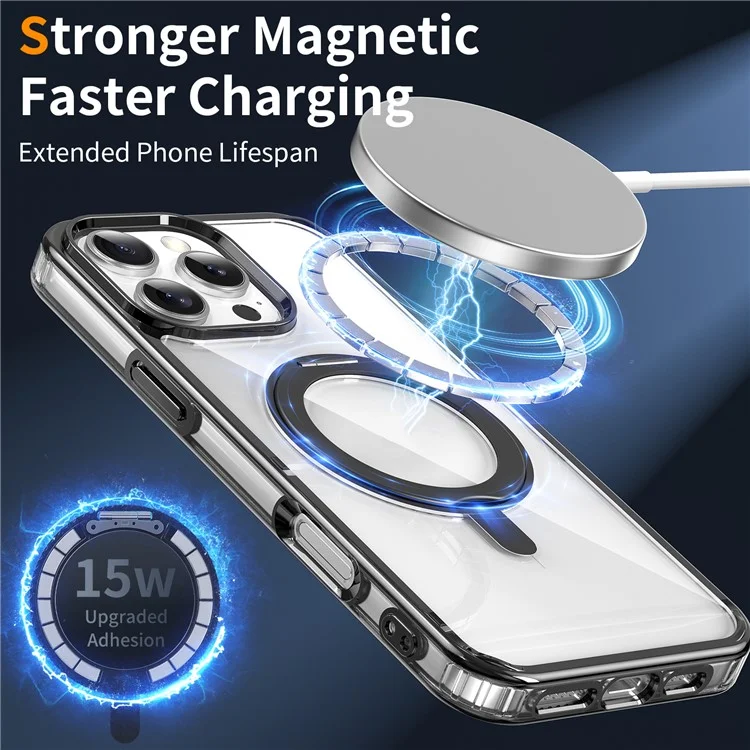 Für iPhone 16 Pro Case Rotatable Magnetic Kickstand TPU+PC Clear Phone Cover - Schwarz