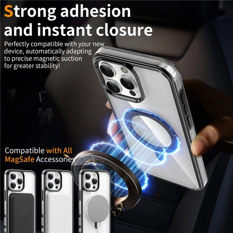 Für iPhone 16 Pro Case Rotatable Magnetic Kickstand TPU+PC Clear Phone Cover - Schwarz