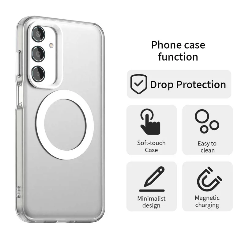 For Samsung Galaxy M35 5G Case Compatible with MagSafe PC+TPU+PET Anti-Drop Phone Cover - White