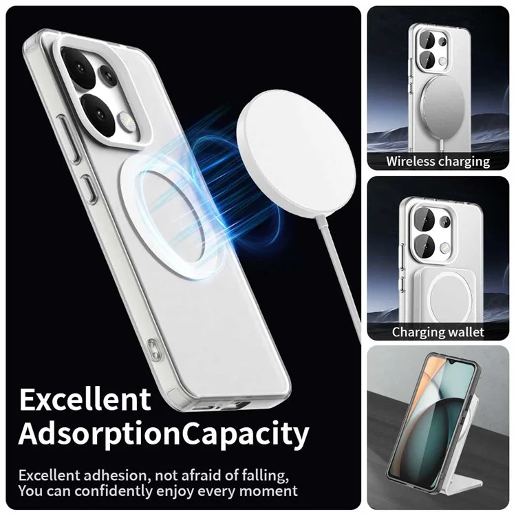 For Xiaomi Redmi Note 13 4G Case Compatible with MagSafe PC+TPU+PET Anti-Drop Phone Cover - White