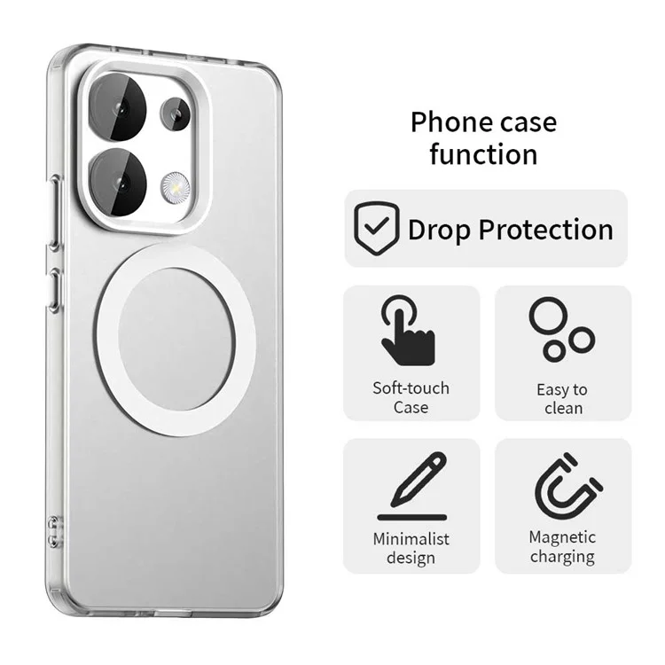 For Xiaomi Redmi Note 13 4G Case Compatible with MagSafe PC+TPU+PET Anti-Drop Phone Cover - White