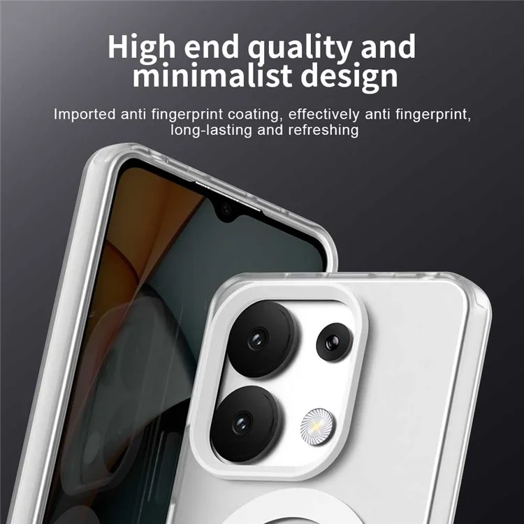 For Xiaomi Redmi Note 13 4G Case Compatible with MagSafe PC+TPU+PET Anti-Drop Phone Cover - White