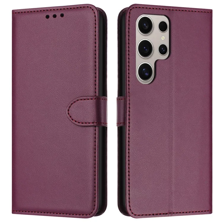 Für Samsung Galaxy S25 Ultra Wallet Phone Case Leather Stand Cover mit Gurt - Lila