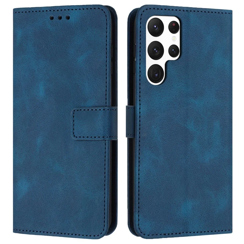 Voor Samsung Galaxy S25 Ultra Leren Hoesje Effen Kleur Portemonnee Beschermend Telefoonhoesje - Blauw