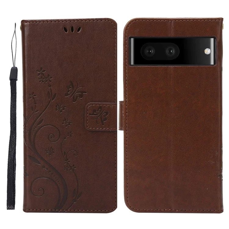 Para Google Pixel 7 5G Anti-scratch Pole Telep Cover Billet de la Billetera PU Impresión de Cuero Butterflies Butterflies Celular - Marrón