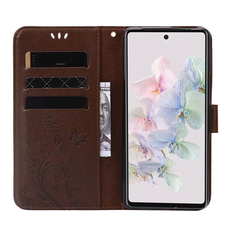 Para Google Pixel 7 5G Anti-scratch Pole Telep Cover Billet de la Billetera PU Impresión de Cuero Butterflies Butterflies Celular - Marrón
