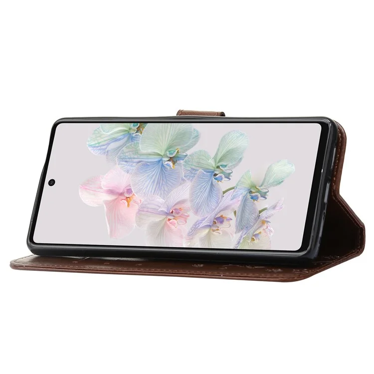 Para Google Pixel 7 5G Anti-scratch Pole Telep Cover Billet de la Billetera PU Impresión de Cuero Butterflies Butterflies Celular - Marrón