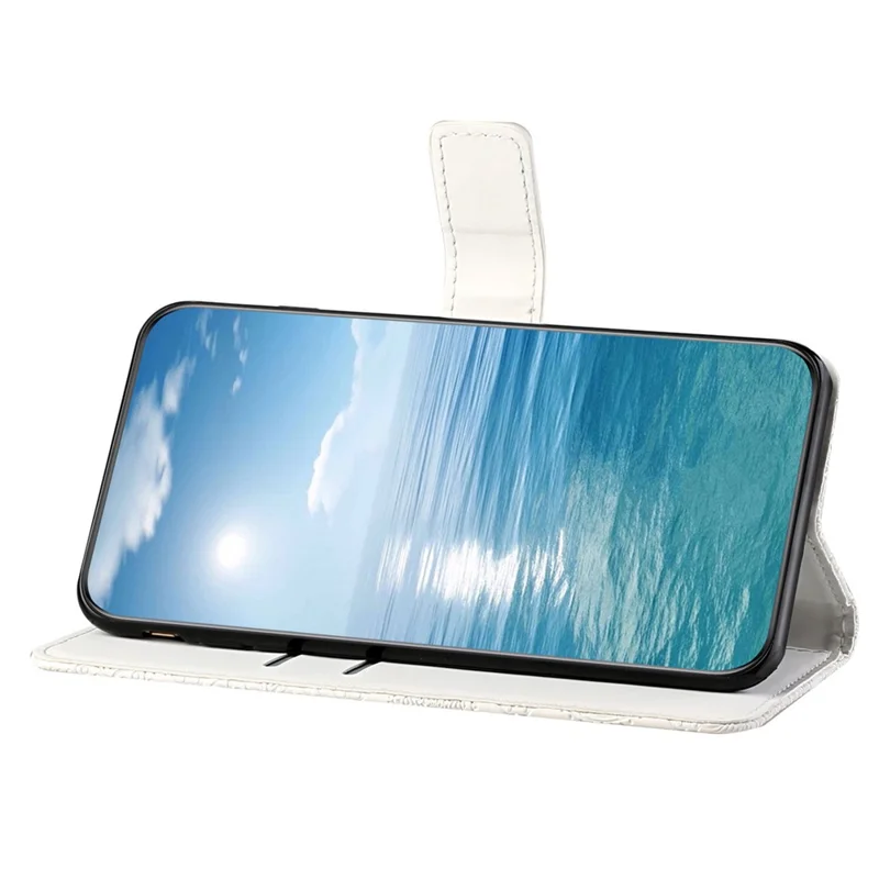 For Samsung Galaxy S25 Ultra Case Leather Case Ethnic Style Phone Wallet Cover with Strap - White