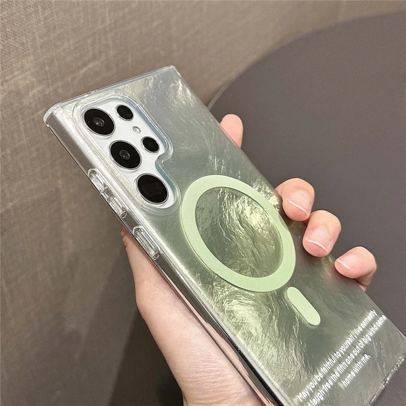 For Samsung Galaxy S24 Ultra Magnetic Case Gradient Tint TPU+PC Phone Cover with Beaded Strap - Green
