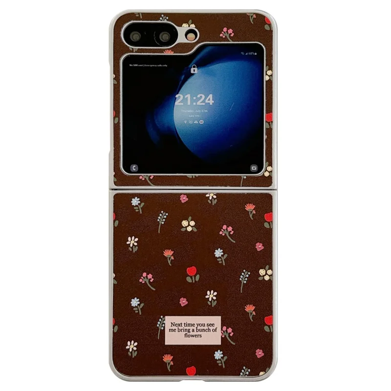 For Samsung Galaxy Z Flip7 FE 5G / Z Flip6 5G Case Leather+PC Floral Phone Cover with Hand Strap - Brown