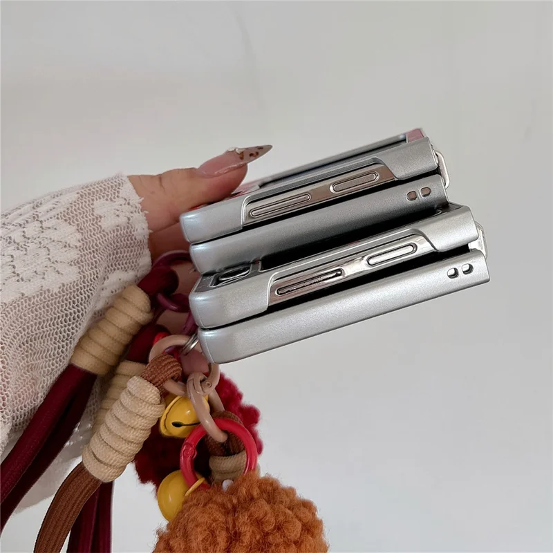 For Samsung Galaxy Z Flip7 FE 5G / Z Flip6 5G Case Leather+PC Floral Phone Cover with Hand Strap - Brown